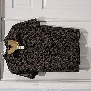 NWT Express S/S Classic Print Blk & Gold Btn Up Polo Size: L